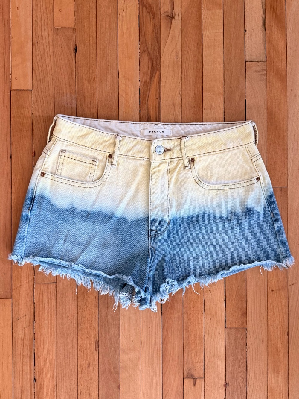 PacSun Yellow-to-Blue Dip-Dye Denim Shorts